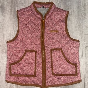 Simply Southern Pink and Tan Herringbone Quilted Vest Size Small